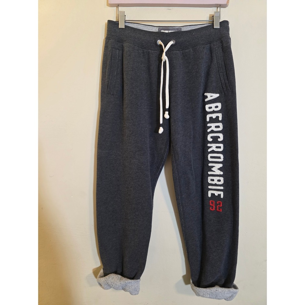 Abercrombie & Fitch Mens Charcoal Grey Logo Sweatpants Joggers Fleece Size S 92